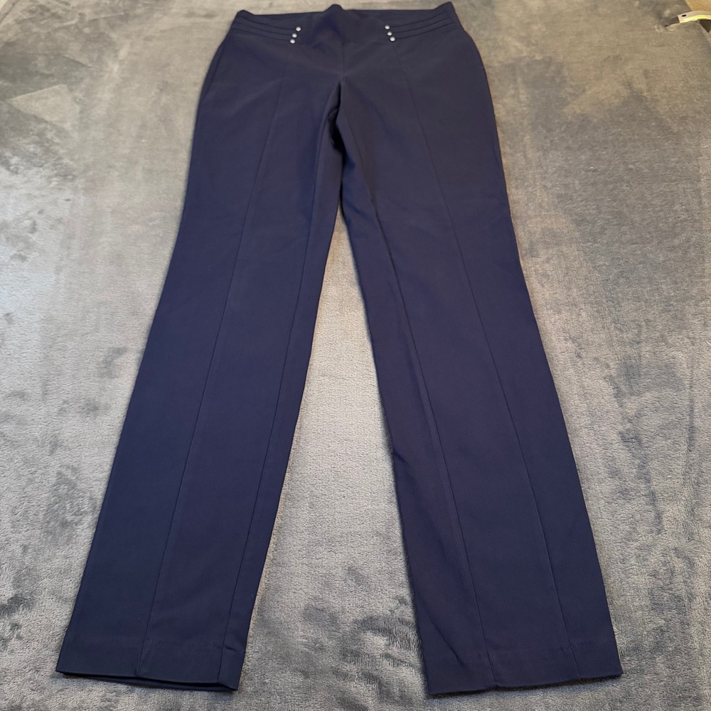 Rafaella Pull On Dress Pants Womens Size 8 Navy Blue Studded Slim Fit